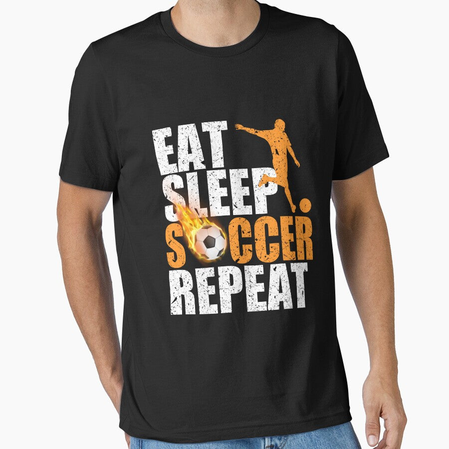 Cool Eat Sleep Soccer Repeat Flame Gift Player Boys - Adult & Kids T-Shirts, Sweatshirts & Hoodies apparel design preview 1