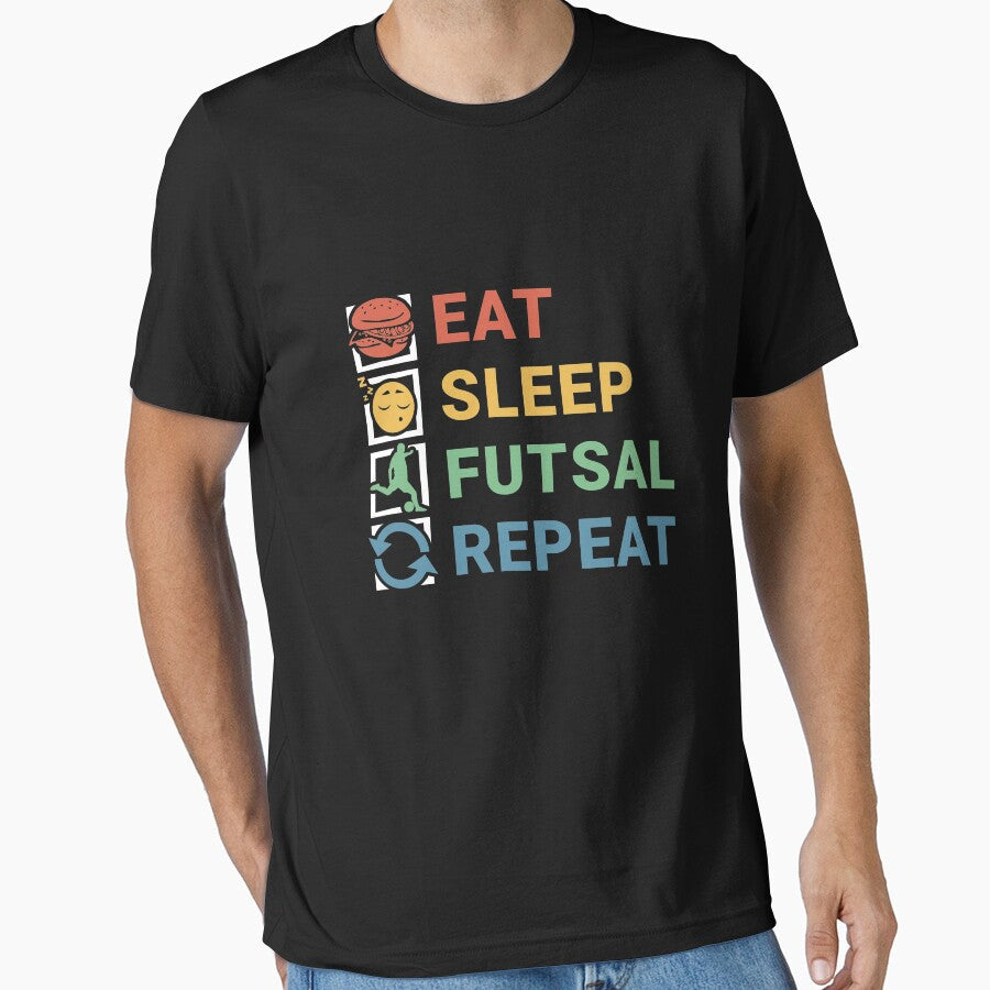 Copy of Eat Sleep Futsal Repeat Retro by UssefDesigns - Adult & Kids T-Shirts, Sweatshirts & Hoodies apparel design preview 1