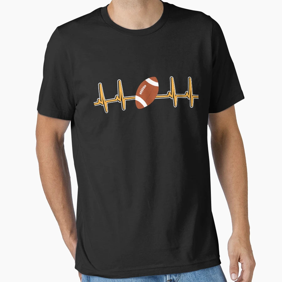 Football Picture Ecg Heartbeat Heart T-Shirt - Graphic Print Men Women - T-Shirt, Sweatshirt, Hoodie