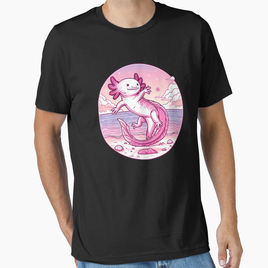 Funny Axolotl on the beach Art by Mr Pyuku - Adult & Kids T-Shirts, Sweatshirts & Hoodies apparel design preview 1