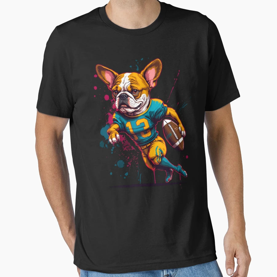 Bulldog Playing American Football T-Shirt - Graphic Print for Adults - T-Shirt, Sweatshirt, Hoodie
