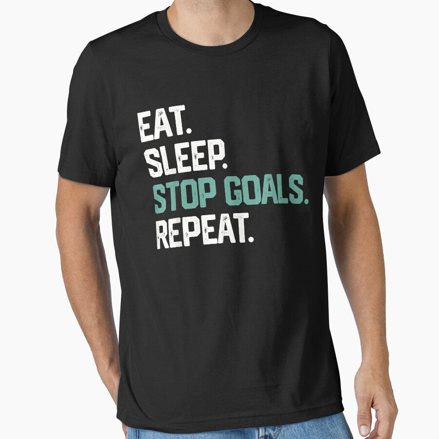 EAT SLEEP STOP GOALS REPEAT Goalie Soccer Hockey Kids - Adult & Kids T-Shirts, Sweatshirts & Hoodies apparel design preview 1