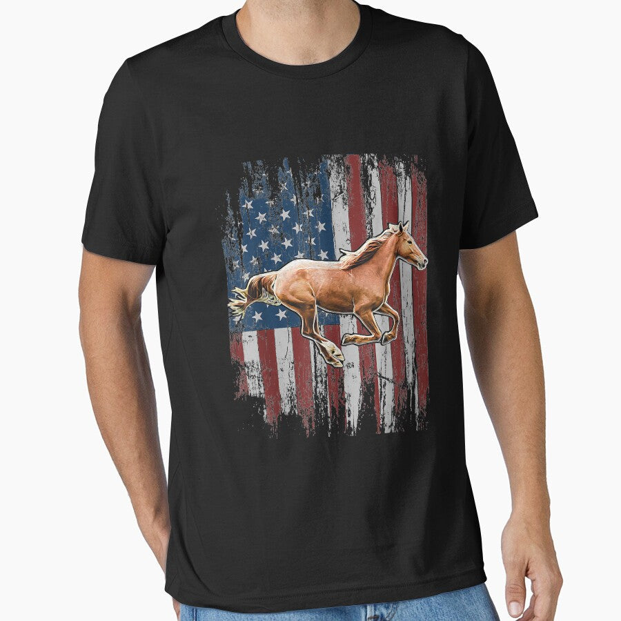 Patriotic Horse American Flag Horseback Riding Farm - Adult & Kids T-Shirts, Sweatshirts & Hoodies apparel design preview 1