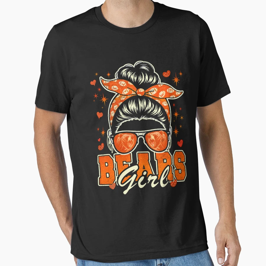Bears Football Funny Bears Messy Bun T-Shirt - Trendy Graphic Men Women - T-Shirt, Sweatshirt, Hoodie