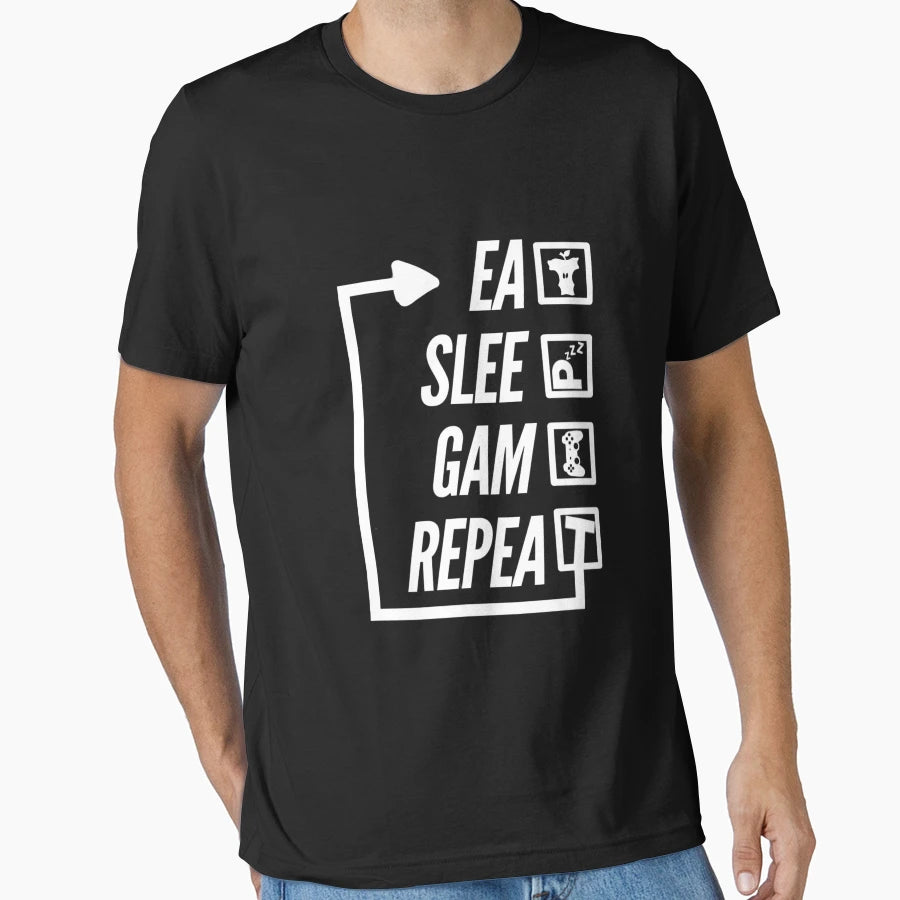 Eat Sleep Game Repeat T-Shirt - Aesthetic Graphic for Adults - T-Shirt, Sweatshirt, Hoodie