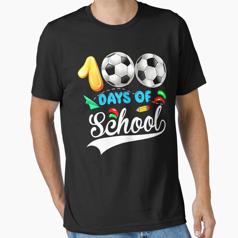 100th Day Of School Soccer Lover 100 Days Sport by - Adult & Kids T-Shirts, Sweatshirts & Hoodies apparel design preview 1