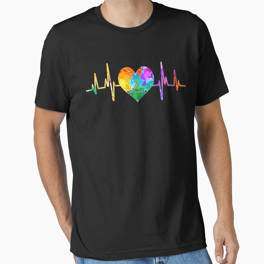 Heartbeat Watercolor Heart Ice Hockey T-Shirt - Trendy Graphic for Adults - T-Shirt, Sweatshirt, Hoodie