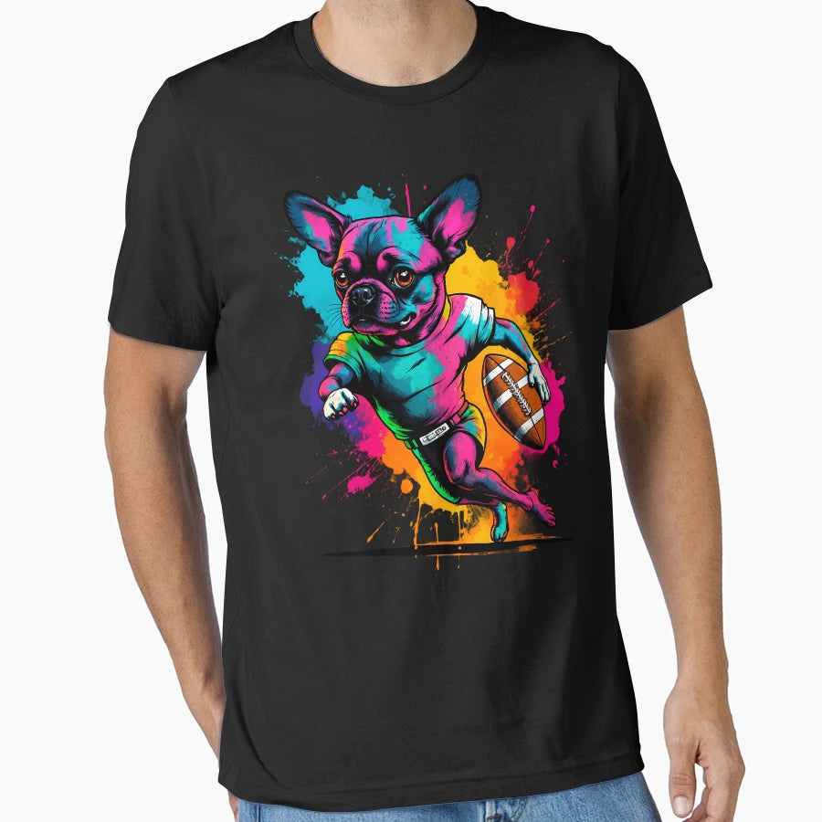 French Bulldog Playing American T-Shirt - Fun Novelty Design Men Women - T-Shirt, Sweatshirt, Hoodie
