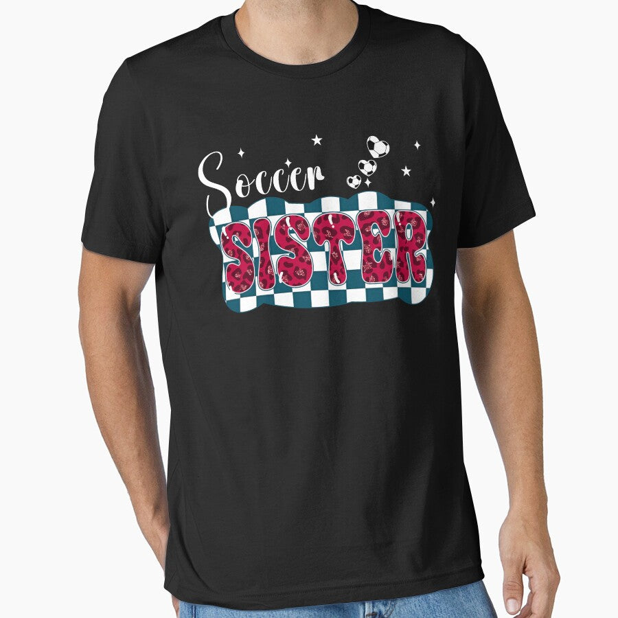 Soccer Sister Checkered Leopard Graphic by - Adult & Kids T-Shirts, Sweatshirts & Hoodies apparel design preview 1