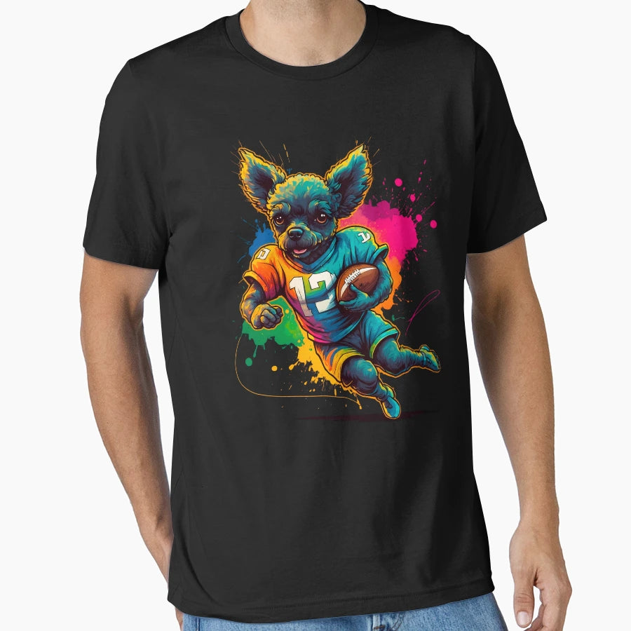 Poodle Dog Playing American Football T-Shirt - Aesthetic Graphic Unisex - T-Shirt, Sweatshirt, Hoodie