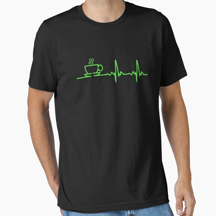 Morning Coffee Heartbeat Ekg T-Shirt - Graphic Print for Adults - T-Shirt, Sweatshirt, Hoodie