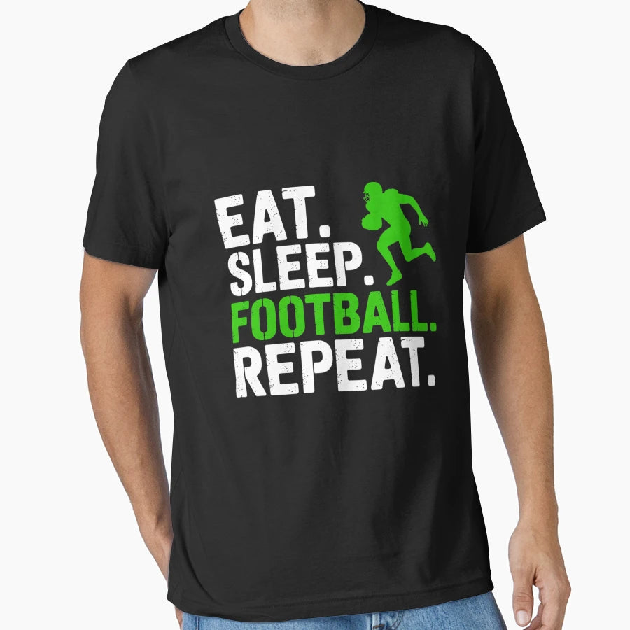 Eat Sleep Football Repeat Football T-Shirt - Aesthetic Graphic Unisex - T-Shirt, Sweatshirt, Hoodie