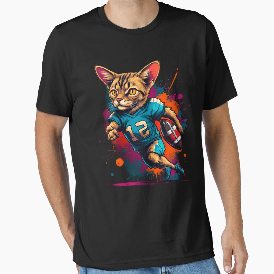 Shorthair Cat Playing American Football T-Shirt - Custom Art Print Unisex - T-Shirt, Sweatshirt, Hoodie