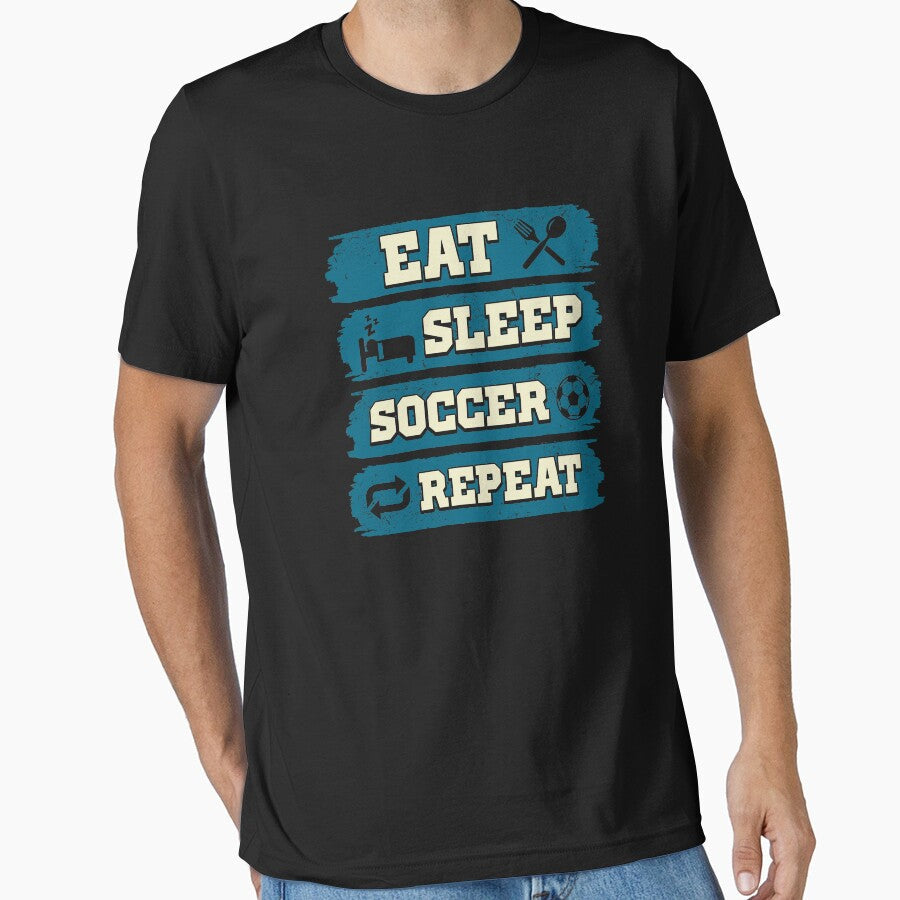 Eat sleep soccer repeat lover by Captain Mood - Adult & Kids T-Shirts, Sweatshirts & Hoodies apparel design preview 1