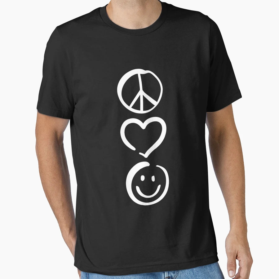Peace Love And Happiness Peace Sign T-Shirt - Aesthetic Graphic for Adults - T-Shirt, Sweatshirt, Hoodie