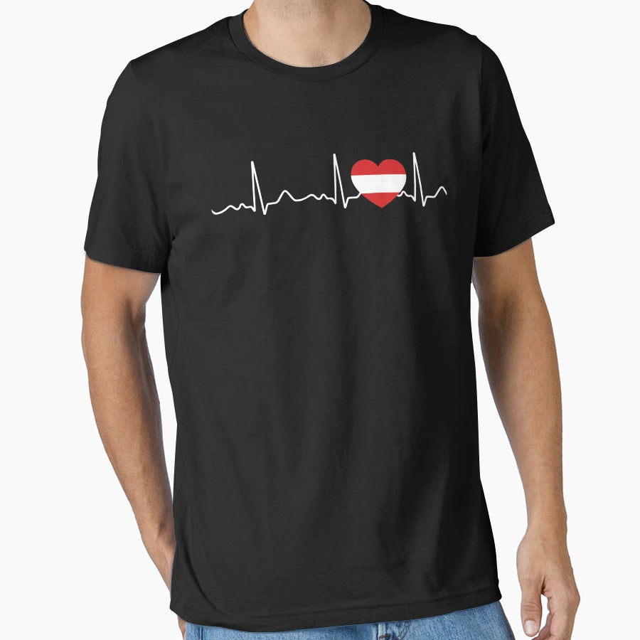 Austria Heartbeat Pulse Heart Line Ecg T-Shirt - Fun Novelty Design Unisex - T-Shirt, Sweatshirt, Hoodie