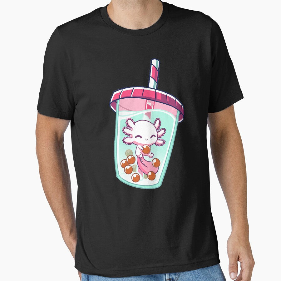 Boba Axolotl Kawaii Bubble Tea by xmjajd - Adult & Kids T-Shirts, Sweatshirts & Hoodies apparel design preview 1