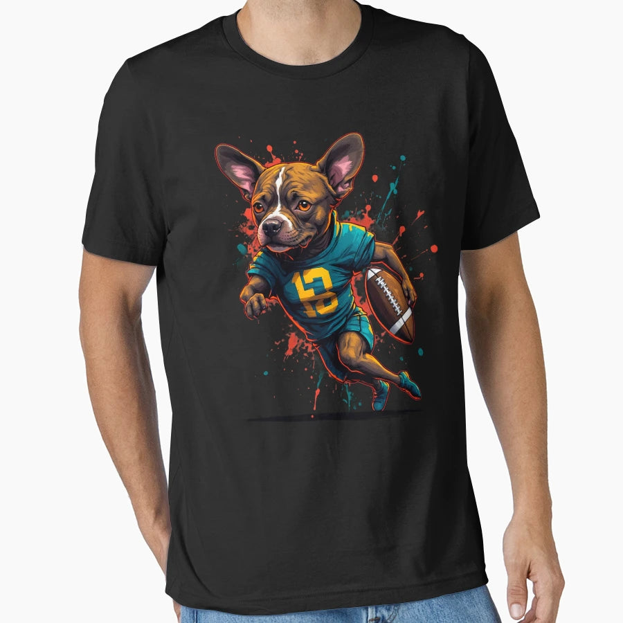 Pitbull Dog Playing American Football T-Shirt - Unique Graphic Unisex - T-Shirt, Sweatshirt, Hoodie