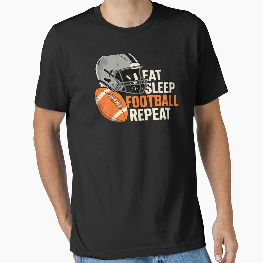 Eat Sleep Football Repeat Funny T-Shirt - Trendy Graphic for Adults - T-Shirt, Sweatshirt, Hoodie