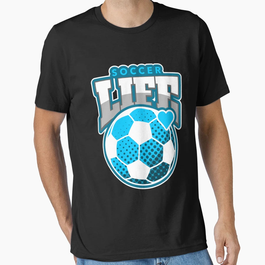 Soccer Life Blu And Wt Hrt T-Shirt - Trendy Graphic for Adults - T-Shirt, Sweatshirt, Hoodie