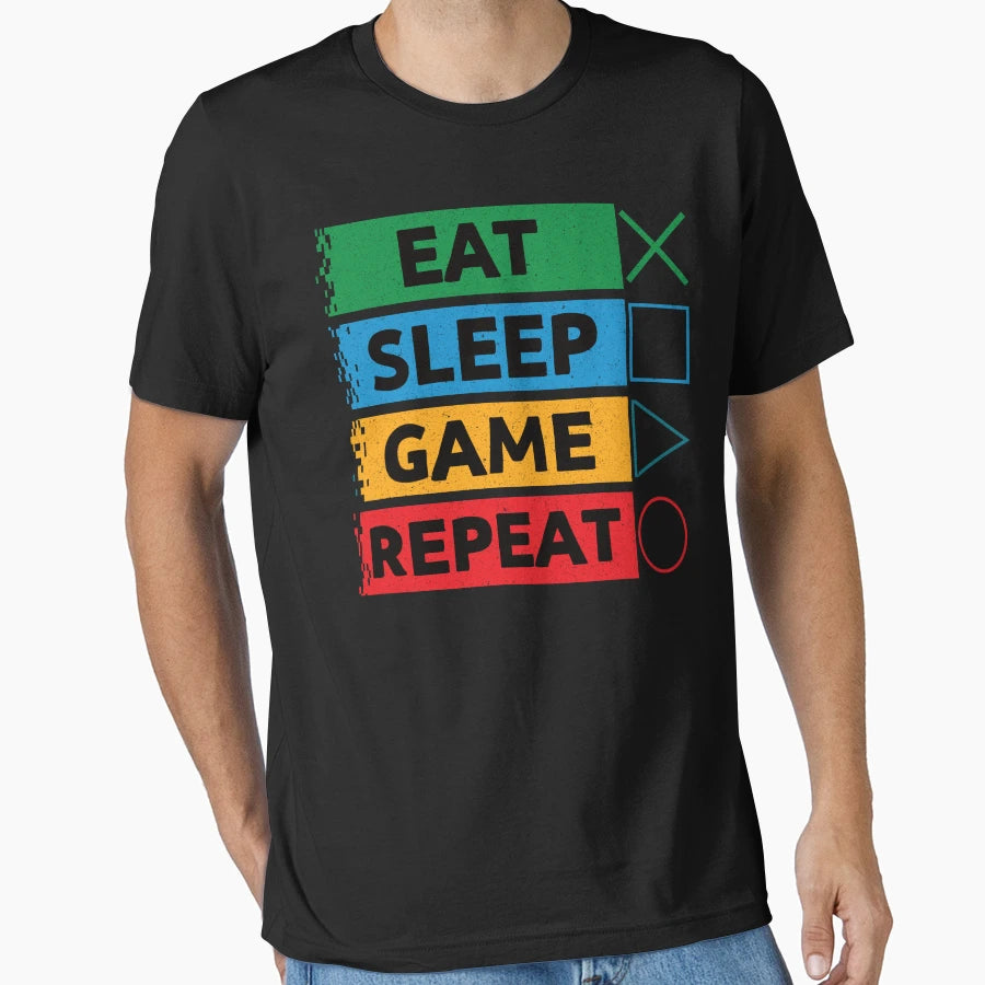 Eat Sleep Game Repeat Funny T-Shirt - Casual Everyday Wear for Adults - T-Shirt, Sweatshirt, Hoodie