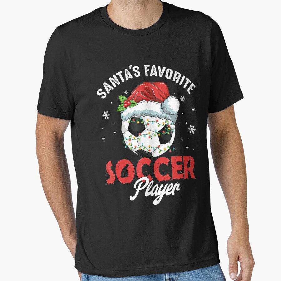 Funny Santa's Favorite Soccer Player Christmas Pajama - Adult & Kids T-Shirts, Sweatshirts & Hoodies apparel design preview 1