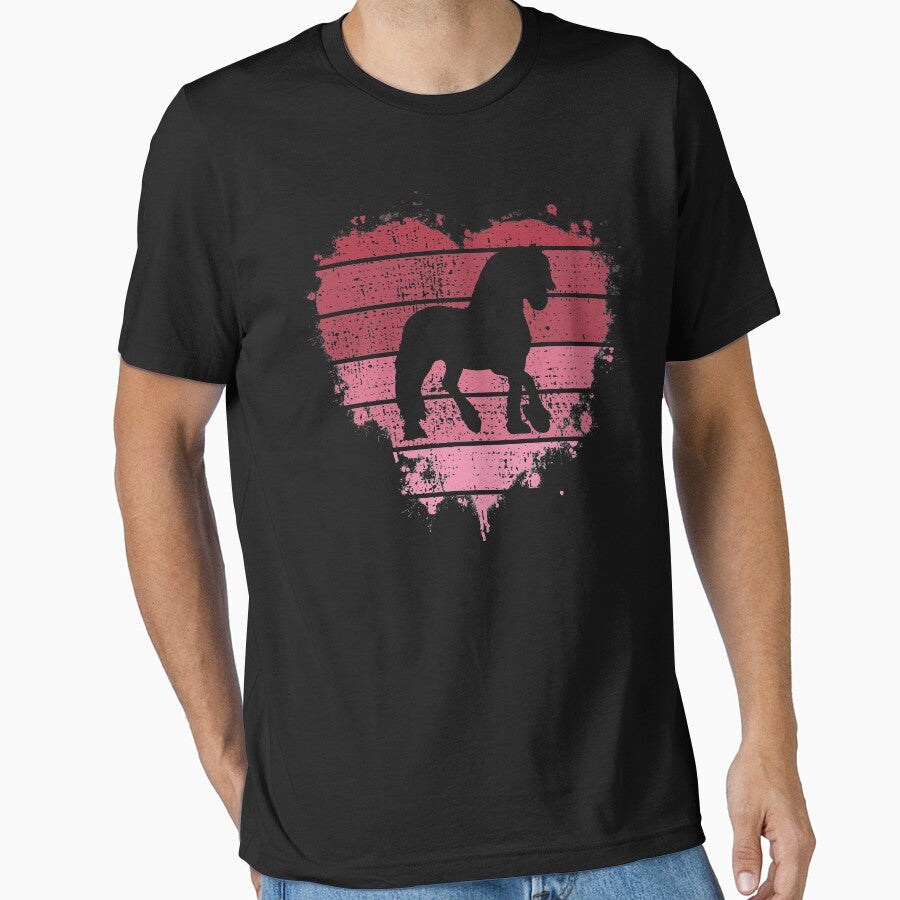 Friesian Horse Vintage Heart Gift For Valentine's Day - Adult & Kids T-Shirts, Sweatshirts & Hoodies apparel design preview 1