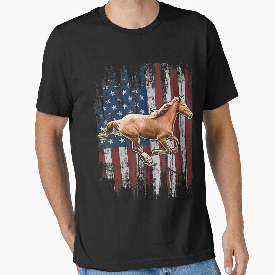 Patriotic Horse American Flag Horseback Riding Farm - Adult & Kids T-Shirts, Sweatshirts & Hoodies apparel design preview 1