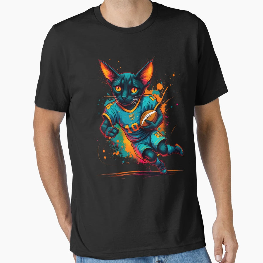 Black Bombay Cat Playing American T-Shirt - Novelty Apparel for Adults - T-Shirt, Sweatshirt, Hoodie