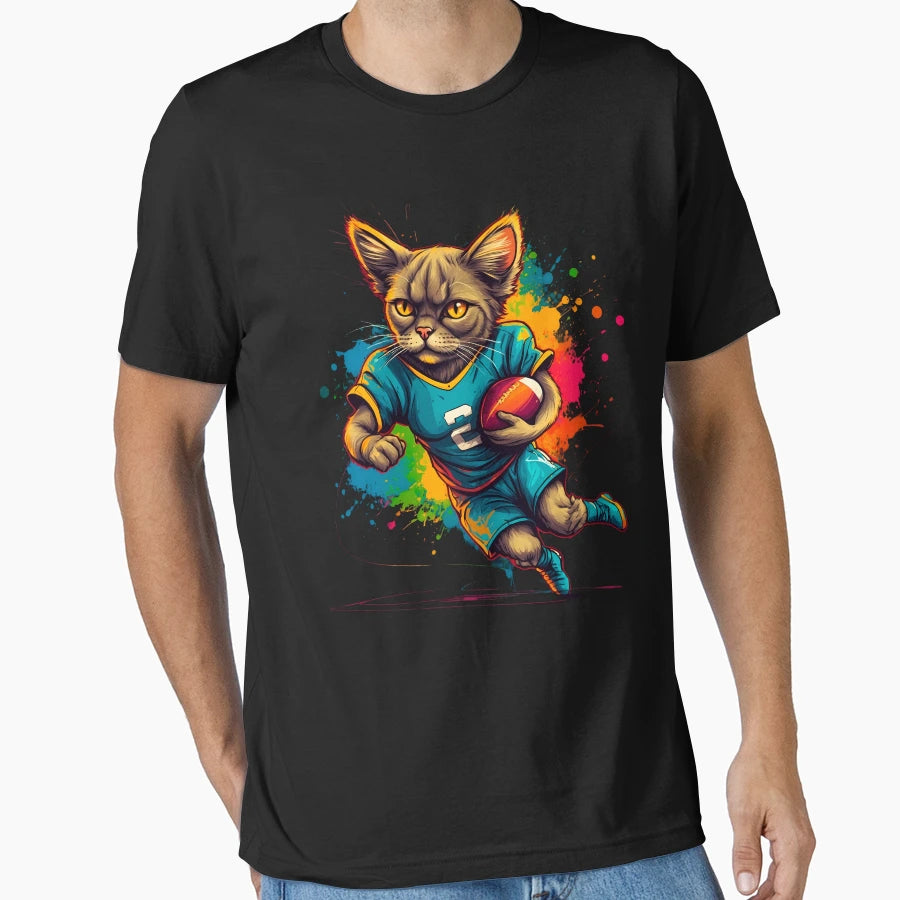 Syberian Cat Playing American Football T-Shirt - Graphic Print for Adults - T-Shirt, Sweatshirt, Hoodie