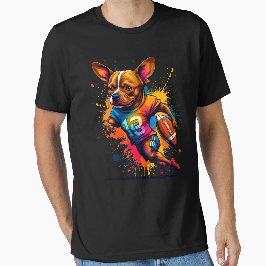 Pitbull Dog Playing American Football T-Shirt - Graphic Print Men Women - T-Shirt, Sweatshirt, Hoodie