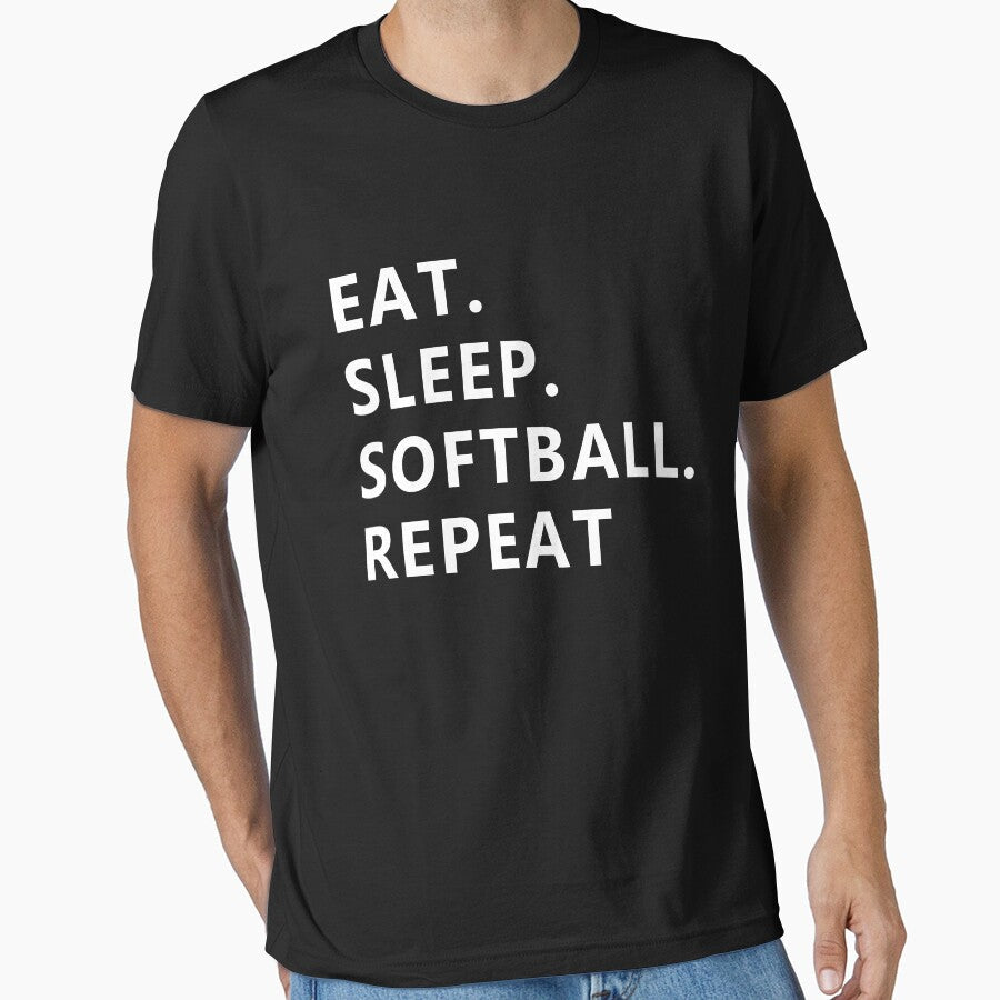 EAT SLEEP SOFTBALL REPEAT by BOSHIRT - Adult & Kids T-Shirts, Sweatshirts & Hoodies apparel design preview 1