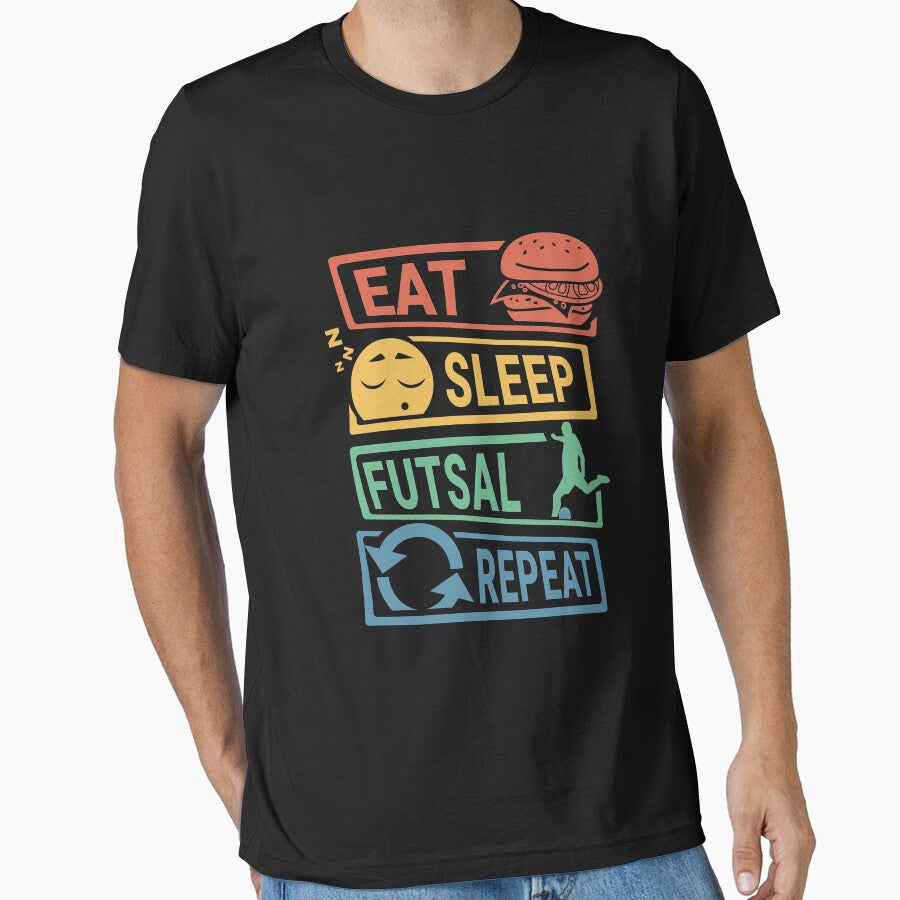 Eat Sleep Futsal Repeat Retro by UssefDesigns - Adult & Kids T-Shirts, Sweatshirts & Hoodies apparel design preview 1