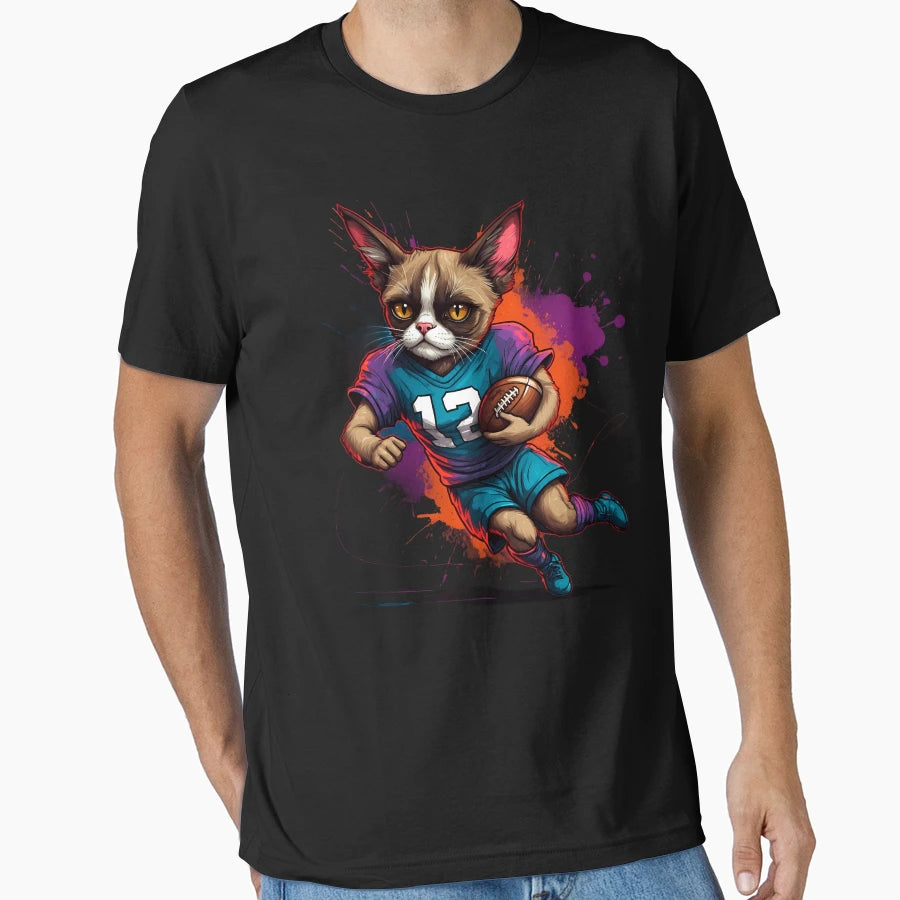 Grumpy Persian Cat Playing American T-Shirt - Novelty Apparel for Adults - T-Shirt, Sweatshirt, Hoodie