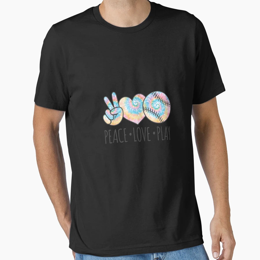 Tie Dye Softball Teen Peace Love Play T-Shirt - Graphic Print Unisex - T-Shirt, Sweatshirt, Hoodie