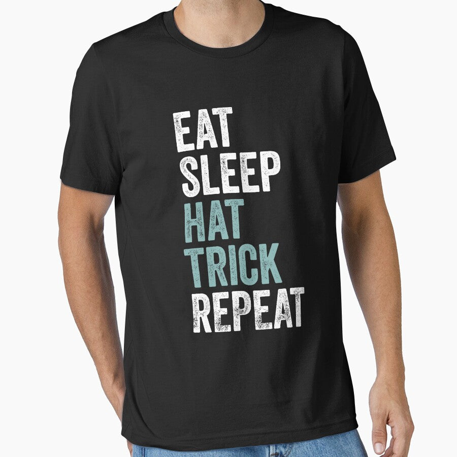 Eat Sleep Hat Trick Repeat Soccer Ice Hockey by - Adult & Kids T-Shirts, Sweatshirts & Hoodies apparel design preview 1