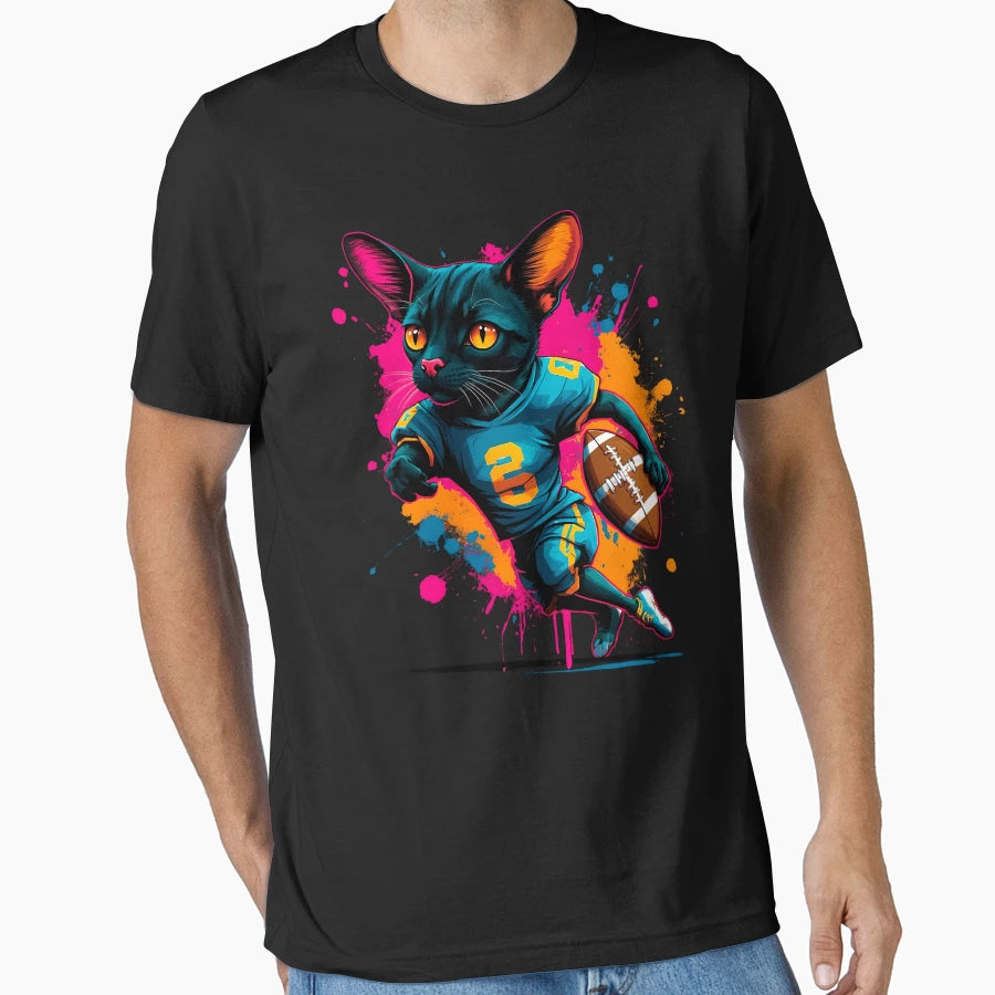 Black Bombay Cat Playing American T-Shirt - Fun Novelty Design Men Women - T-Shirt, Sweatshirt, Hoodie