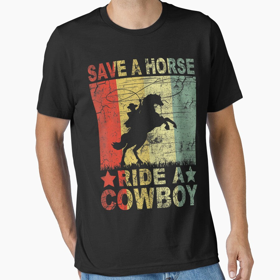 Retro Vintage Save A Horse Ride Cowboy Funny Horses - Adult & Kids T-Shirts, Sweatshirts & Hoodies apparel design preview 1