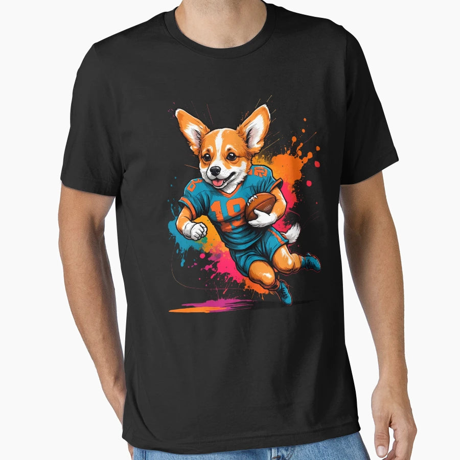 Corgi Dog Playing American Football T-Shirt - Streetwear Style Unisex - T-Shirt, Sweatshirt, Hoodie