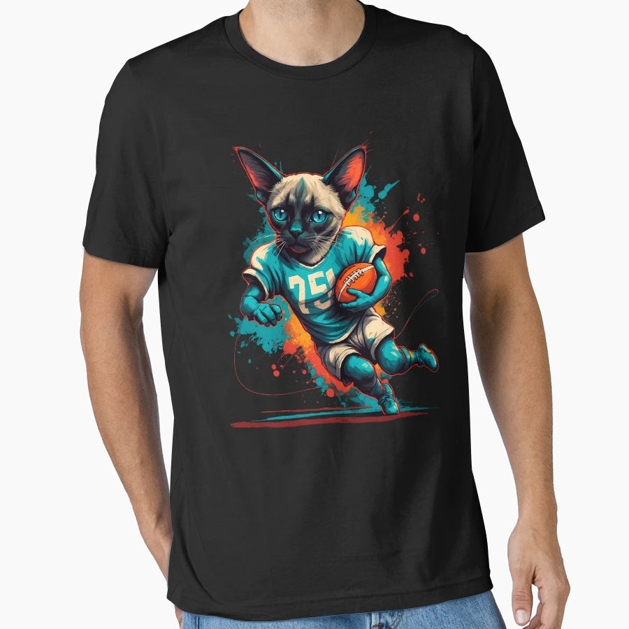 Siamese Cat Playing American T-Shirt - Fun Novelty Design for Adults - T-Shirt, Sweatshirt, Hoodie