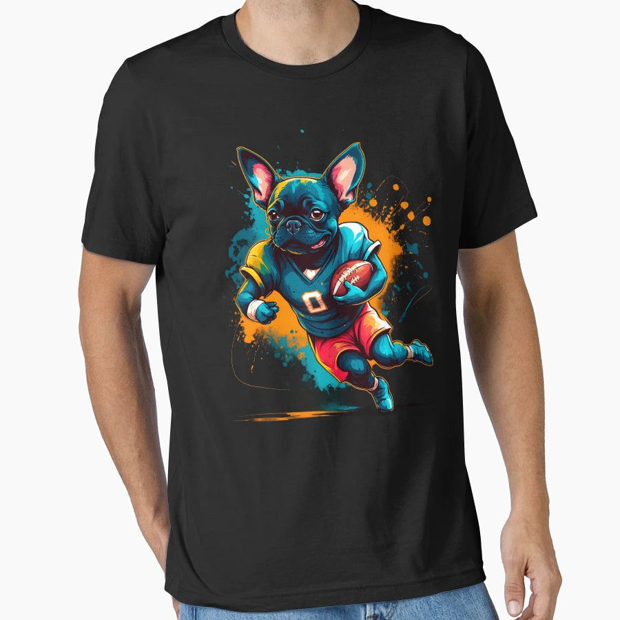 French Bulldog Playing American T-Shirt - Unique Graphic for Adults - T-Shirt, Sweatshirt, Hoodie