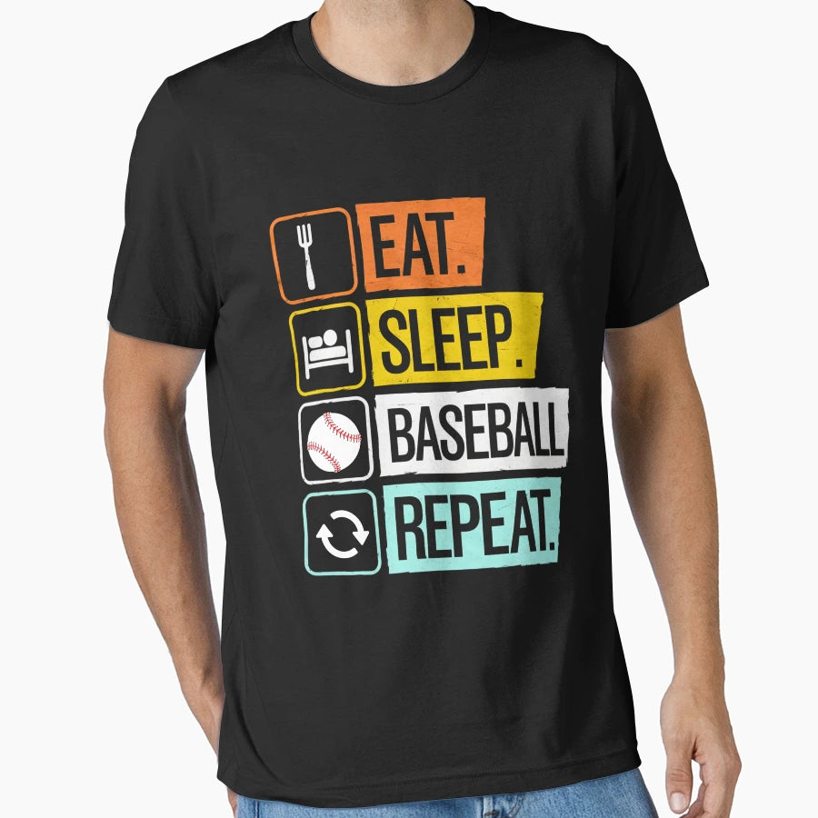 Eat Sleep Baseball Repeat Baseball Player T-Shirt - Graphic Print Unisex - T-Shirt, Sweatshirt, Hoodie