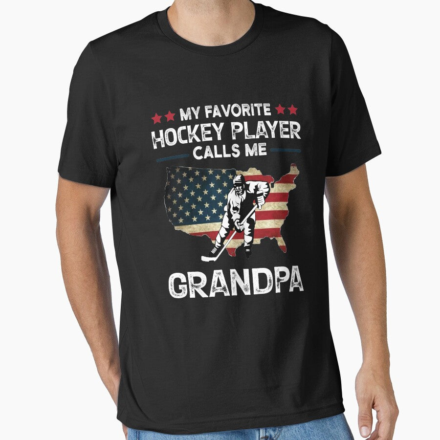 My Favorite Hockey Player Calls Me Grandpa Funny - Adult & Kids T-Shirts, Sweatshirts & Hoodies apparel design preview 1
