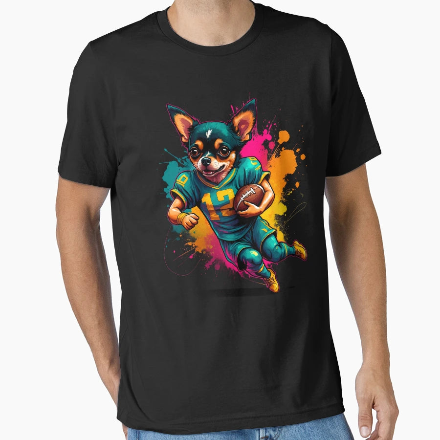 Chihuahua Dog Playing American Football T-Shirt - Custom Art Print Unisex - T-Shirt, Sweatshirt, Hoodie
