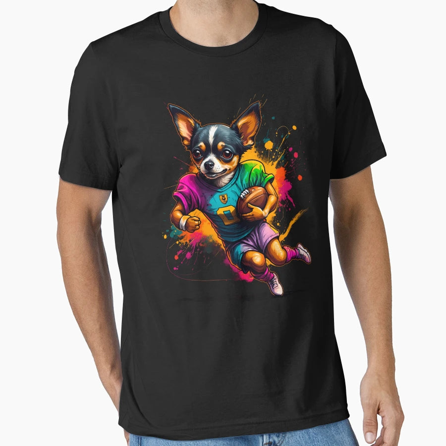 Chihuahua Dog Playing American Football T-Shirt - Graphic Print Men Women - T-Shirt, Sweatshirt, Hoodie