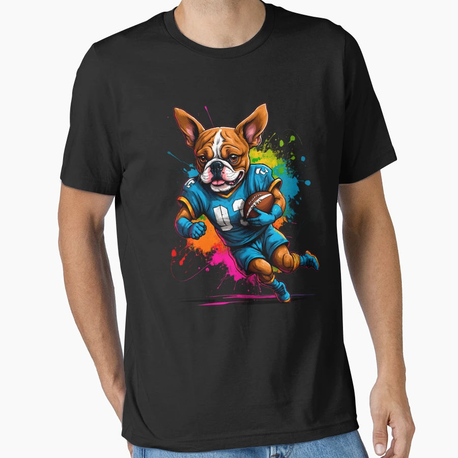 Bulldog Playing American Football T-Shirt - Custom Art Print Unisex - T-Shirt, Sweatshirt, Hoodie
