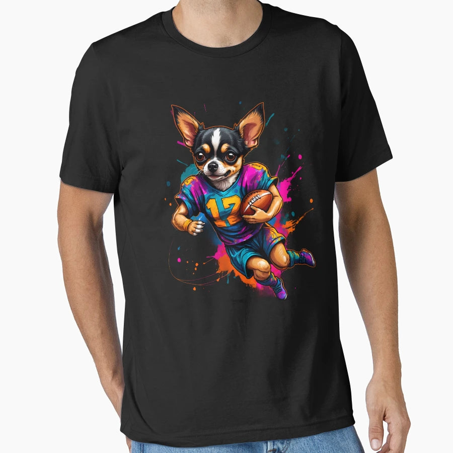 Chiahuahua Dog Playing American Football T-Shirt - Streetwear Style Unisex - T-Shirt, Sweatshirt, Hoodie