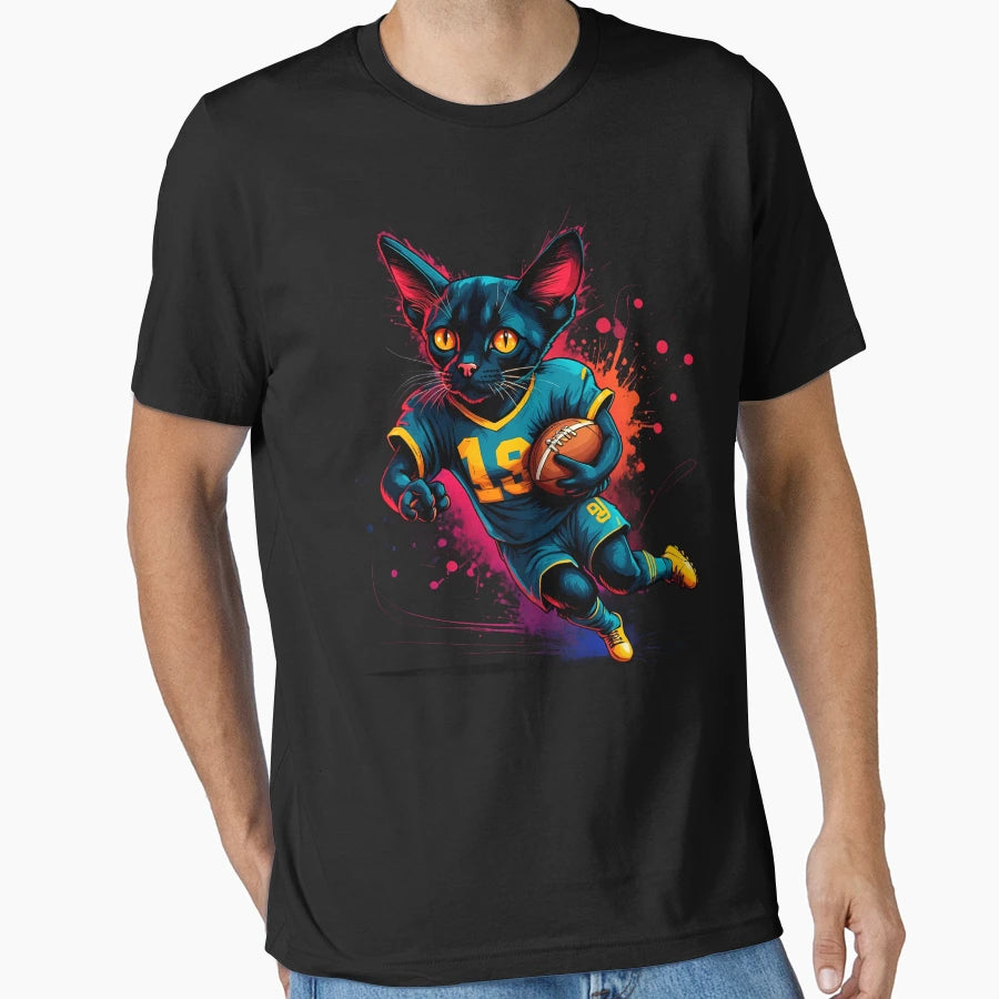 Black Bombay Cat Playing American T-Shirt - Streetwear Style for Adults - T-Shirt, Sweatshirt, Hoodie
