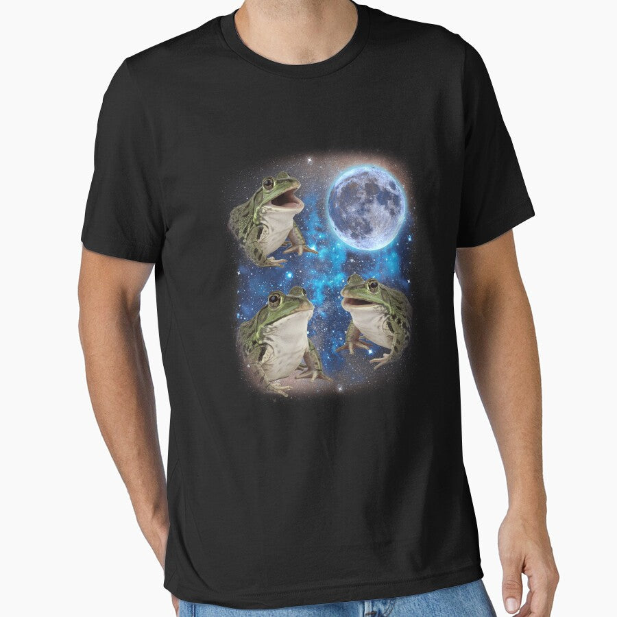 Three Frogs Howling At The Moon Weird Meme Frog Gear - Adult & Kids T-Shirts, Sweatshirts & Hoodies apparel design preview 1