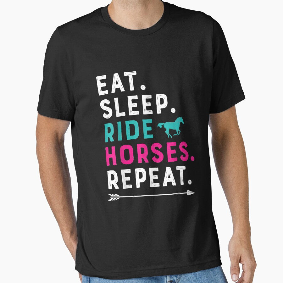 Eat Sleep Ride Horses Repeat Horse Girl Horseback - Adult & Kids T-Shirts, Sweatshirts & Hoodies apparel design preview 1
